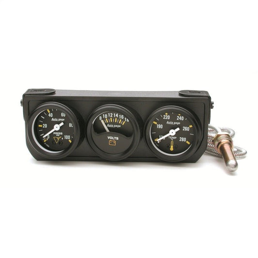 AutoMeter - Autometer Auto Gage Console Oil Pressure / WTMP / Volt. 1.5in 100 psi 280 Deg. 18V Mechanical BK - Demon Performance