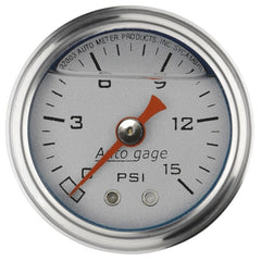 AutoMeter - Autometer AutoGage 1.5in Liquid Filled Mechanical 0-15 PSI Fuel Pressure Gauge - Silver - Demon Performance