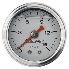 AutoMeter - Autometer AutoGage 1.5in Liquid Filled Mechanical 0-15 PSI Fuel Pressure Gauge - White - Demon Performance