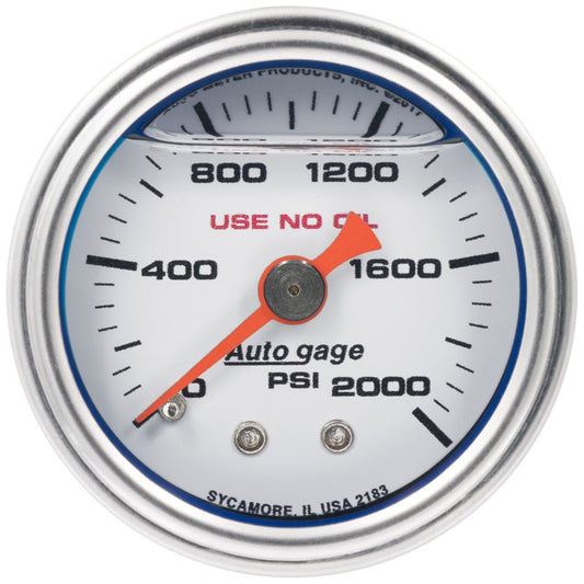 AutoMeter - Autometer AutoGage 1.5in Liquid Filled Mechanical 0-2000 PSI Fuel Pressure Gauge - White - Demon Performance