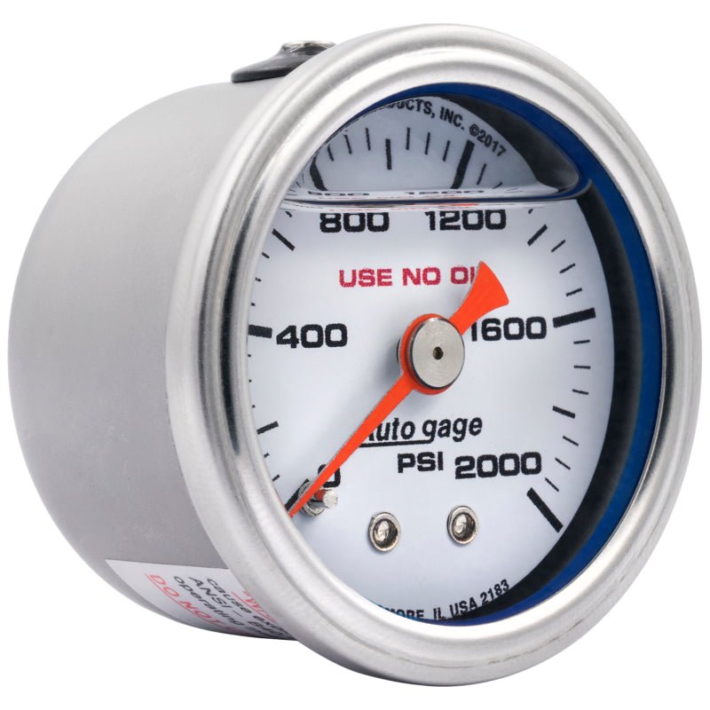 AutoMeter - Autometer AutoGage 1.5in Liquid Filled Mechanical 0-2000 PSI Fuel Pressure Gauge - White - Demon Performance