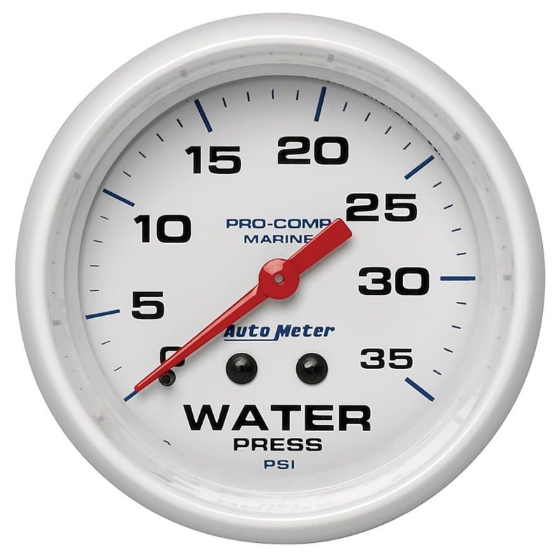 AutoMeter - Autometer AutoGage 2-5/8in. / 35 PSI Mechanical Water Press Gauge - Marine White - Demon Performance