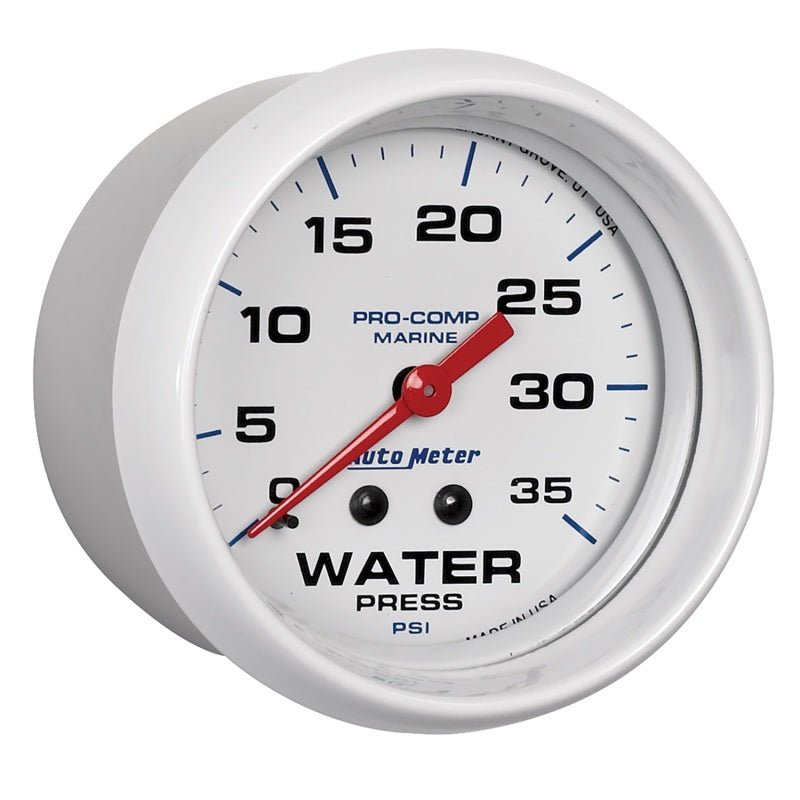 AutoMeter - Autometer AutoGage 2-5/8in. / 35 PSI Mechanical Water Press Gauge - Marine White - Demon Performance