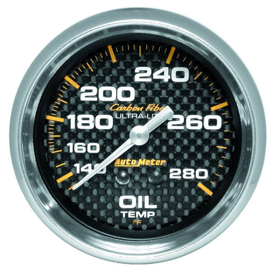 AutoMeter - Autometer Carbon Fiber 2-5/8in 140-280 Deg F Mechanical Oil Temp Gauge - Demon Performance