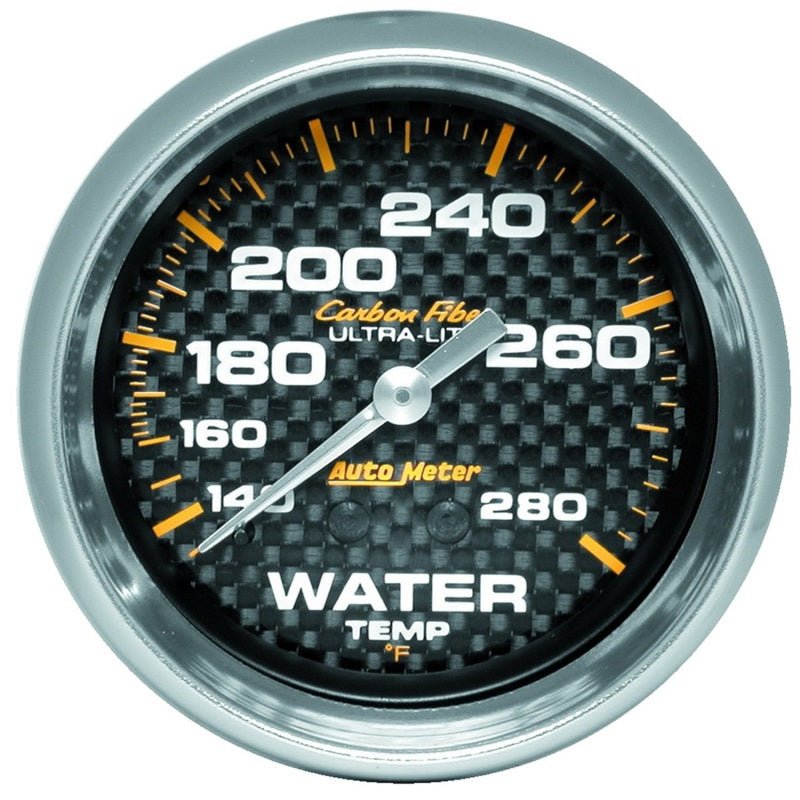 AutoMeter - Autometer Carbon Fiber 2-5/8in 140-280 Deg F Mechanical Water Temp Gauge - Demon Performance