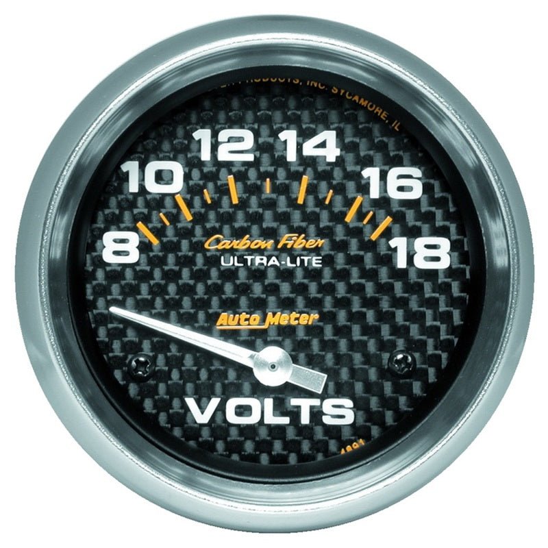 AutoMeter - Autometer Carbon Fiber 2-5/8in 18V Electric Voltmeter Gauge - Demon Performance