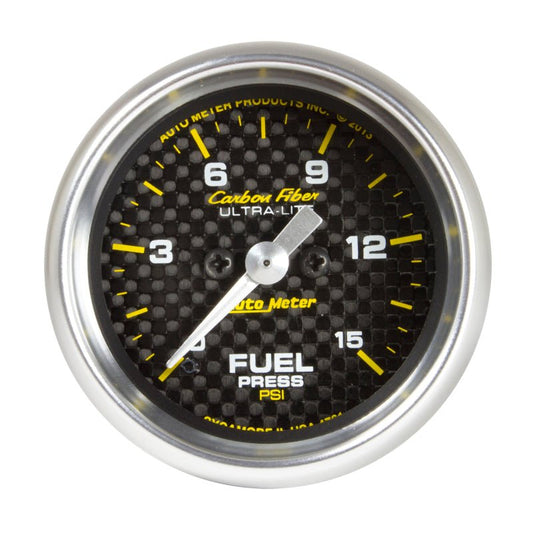 AutoMeter - Autometer Carbon Fiber 52.4mm Full Sweep Electronic 0-15 PSI Fuel Pressure Gauge - Demon Performance