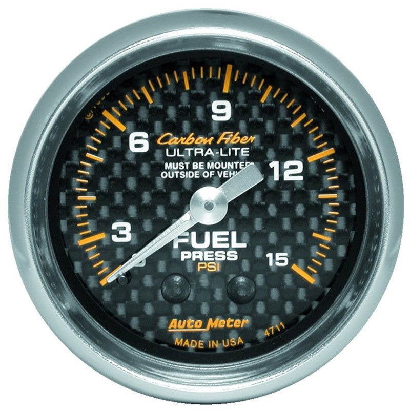 AutoMeter - Autometer Carbon Fiber 52mm 15 PSI Mechanical Fuel Pressure Gauge - Demon Performance