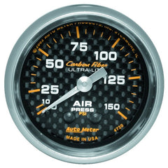 AutoMeter - Autometer Carbon Fiber 52mm 150 PSI Mechanical Air Pressure Gauge - Demon Performance