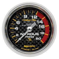 AutoMeter - Autometer Carbon Fiber 52mm 1600 PSI Mechanical Nitrous Pressure Gauge - Demon Performance