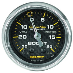 AutoMeter - Autometer Carbon Fiber 52mm 20 PSI Mechanical Boost Gauge - Demon Performance