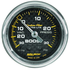 AutoMeter - Autometer Carbon Fiber 52mm 30 PSI Mechanical Boost Gauge - Demon Performance