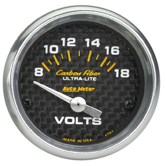 AutoMeter - Autometer Carbon Fiber 52mm 8-18 Volt Electronic Volt meter - Demon Performance