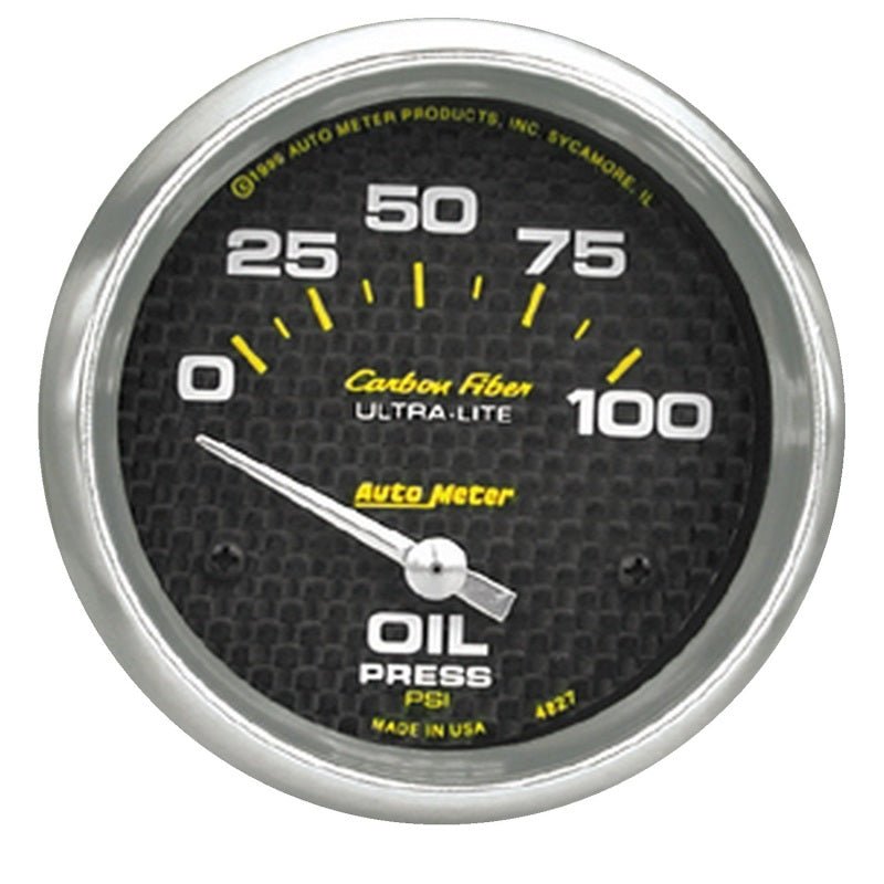 AutoMeter - Autometer Carbon Fiber 66.7mm Short Sweep Electronic 0-100 PSI Oil Pressure Gauge - Demon Performance