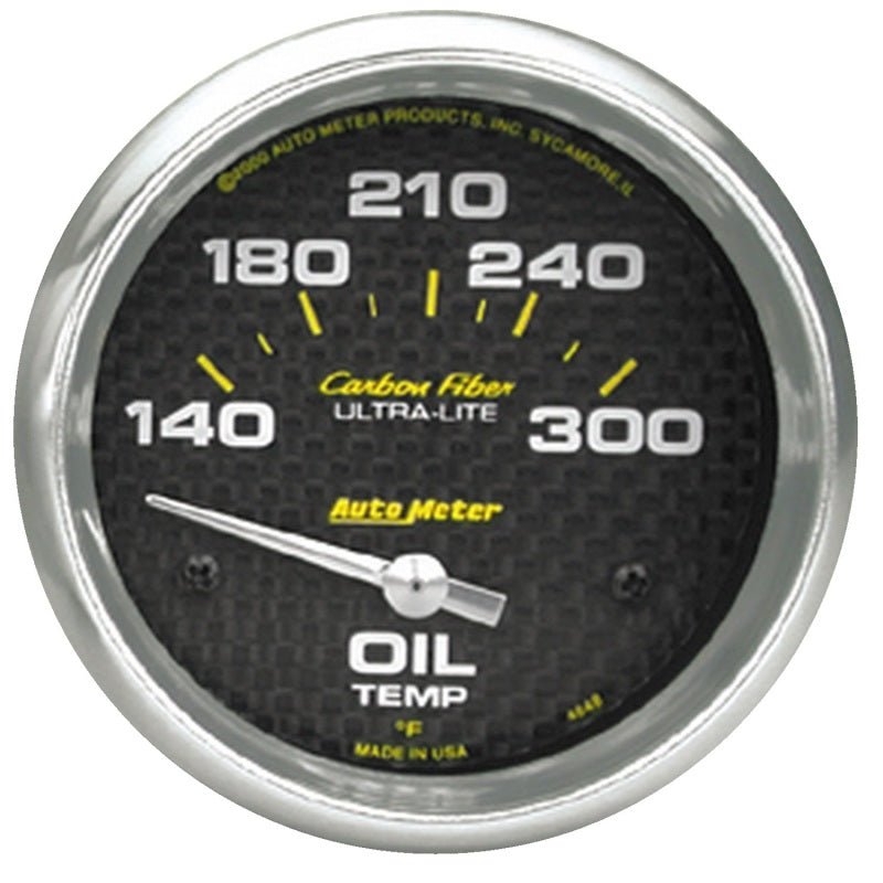 AutoMeter - Autometer Carbon Fiber Oil Temp 66.7mm 2 5/8in Short Sweep Electronic 300 Deg F Temperature Gauge - Demon Performance