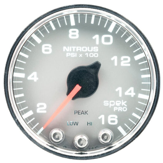 AutoMeter - Autometer Spek-Pro Gauge Nitrous Press 2 1/16in 1600psi Stepper Motor W/Peak & Warn Slvr/Chrm - Demon Performance