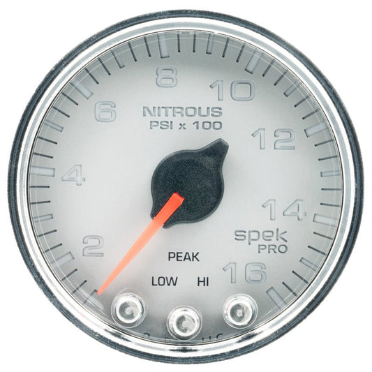 AutoMeter - Autometer Spek-Pro Gauge Nitrous Press 2 1/16in 1600psi Stepper Motor W/Peak & Warn Slvr/Chrm - Demon Performance