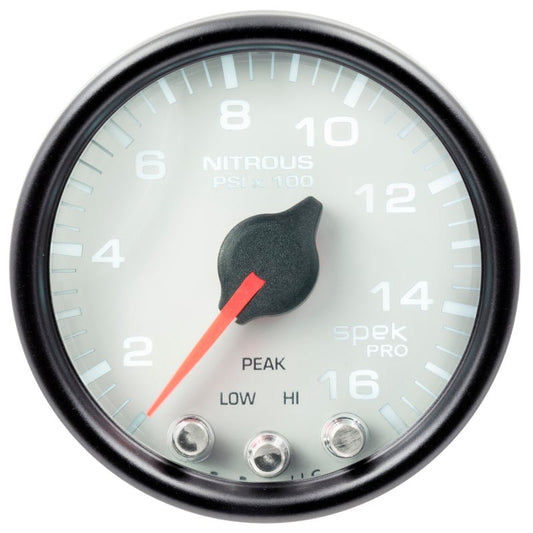 AutoMeter - Autometer Spek-Pro Gauge Nitrous Press 2 1/16in 1600psi Stepper Motor W/Peak & Warn Wht/Blk - Demon Performance