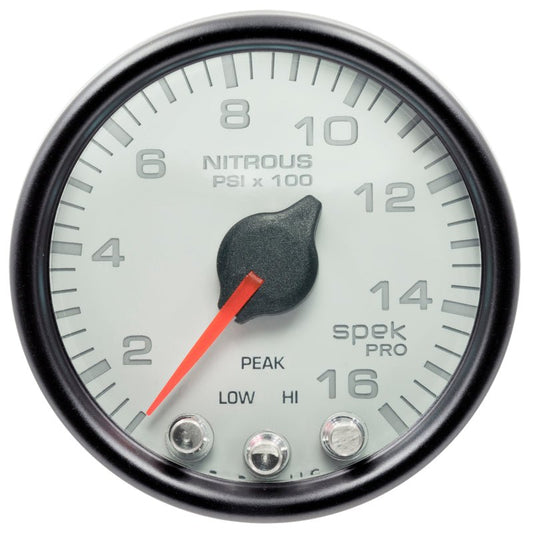 AutoMeter - Autometer Spek-Pro Gauge Nitrous Press 2 1/16in 1600psi Stepper Motor W/Peak & Warn Wht/Blk - Demon Performance