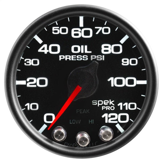 AutoMeter - Autometer Spek-Pro Gauge Oil Press 2 1/16in 120psi Stepper Motor W/Peak & Warn Blk/Blk - Demon Performance