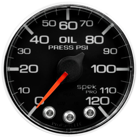 AutoMeter - Autometer Spek-Pro Gauge Oil Press 2 1/16in 120psi Stepper Motor W/Peak & Warn Blk/Chrm - Demon Performance