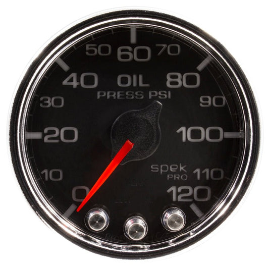 AutoMeter - Autometer Spek-Pro Gauge Oil Press 2 1/16in 120psi Stepper Motor W/Peak & Warn Blk/Chrm - Demon Performance