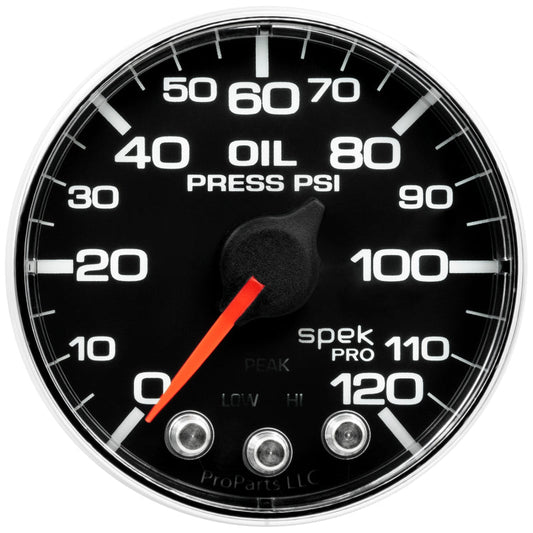 AutoMeter - Autometer Spek-Pro Gauge Oil Press 2 1/16in 120psi Stepper Motor W/Peak & Warn Blk/Chrm - Demon Performance