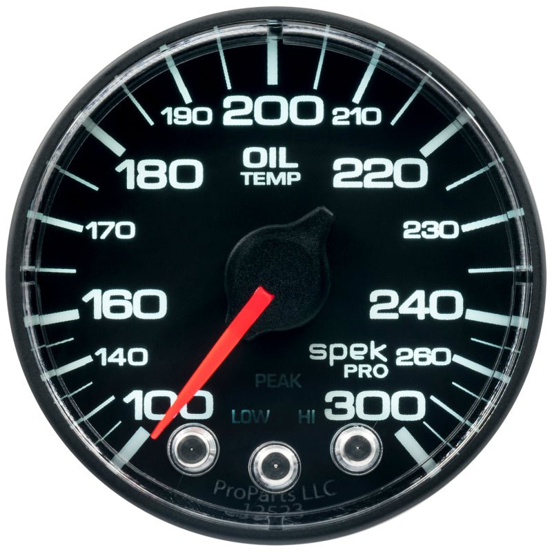 AutoMeter - Autometer Spek-Pro Gauge Oil Temp 2 1/16in 300f Stepper Motor W/Peak & Warn Blk/Blk - Demon Performance