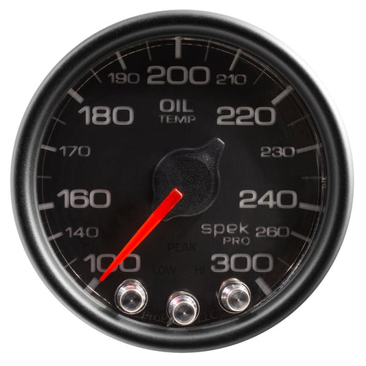 AutoMeter - Autometer Spek-Pro Gauge Oil Temp 2 1/16in 300f Stepper Motor W/Peak & Warn Blk/Blk - Demon Performance