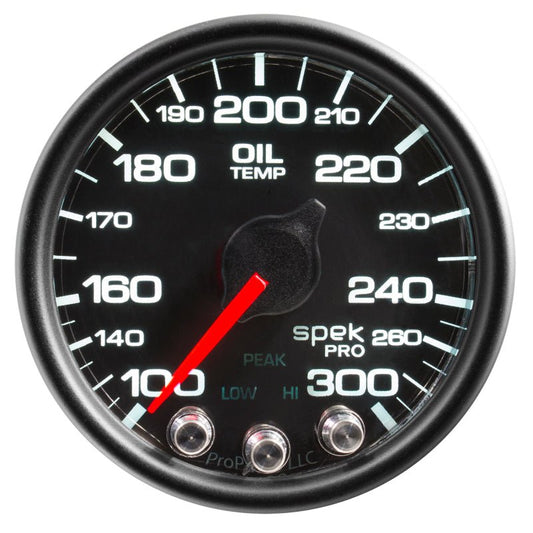 AutoMeter - Autometer Spek-Pro Gauge Oil Temp 2 1/16in 300f Stepper Motor W/Peak & Warn Blk/Blk - Demon Performance