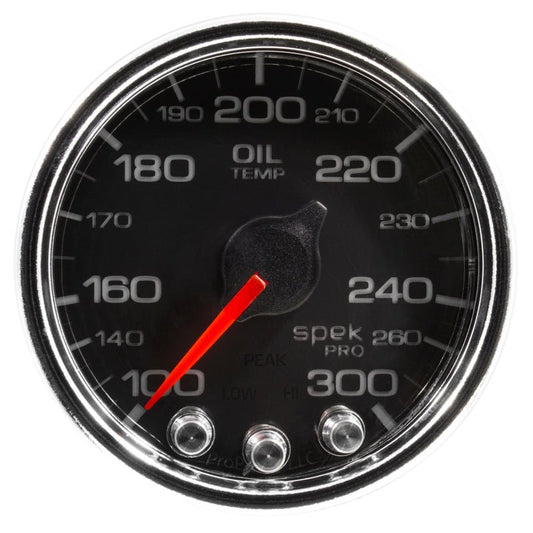 AutoMeter - Autometer Spek-Pro Gauge Oil Temp 2 1/16in 300f Stepper Motor W/Peak & Warn Blk/Chrm - Demon Performance