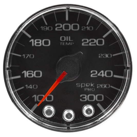 AutoMeter - Autometer Spek-Pro Gauge Oil Temp 2 1/16in 300f Stepper Motor W/Peak & Warn Blk/Chrm - Demon Performance