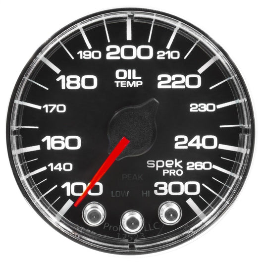 AutoMeter - Autometer Spek-Pro Gauge Oil Temp 2 1/16in 300f Stepper Motor W/Peak & Warn Blk/Chrm - Demon Performance