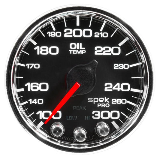 AutoMeter - Autometer Spek-Pro Gauge Oil Temp 2 1/16in 300f Stepper Motor W/Peak & Warn Blk/Chrm - Demon Performance