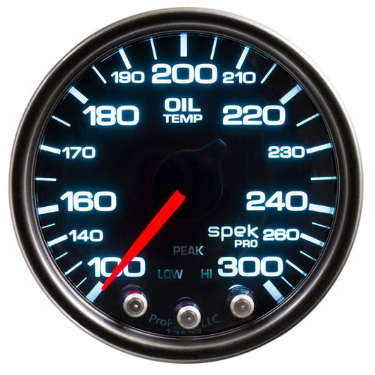 AutoMeter - Autometer Spek-Pro Gauge Oil Temp 2 1/16in 300f Stepper Motor W/Peak & Warn Blk/Smoke/Blk - Demon Performance