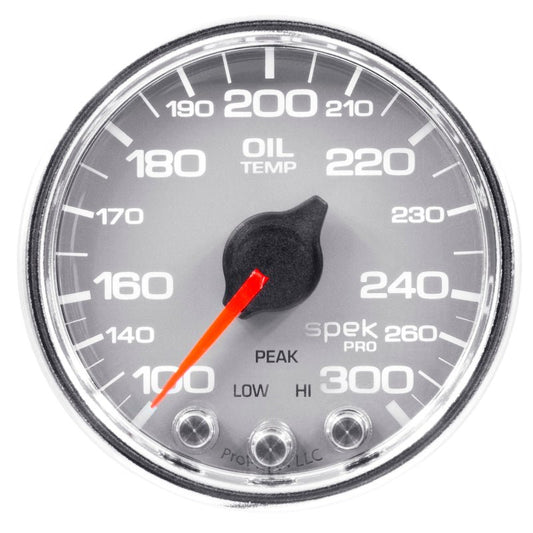 AutoMeter - Autometer Spek-Pro Gauge Oil Temp 2 1/16in 300f Stepper Motor W/Peak & Warn Slvr/Chrm - Demon Performance