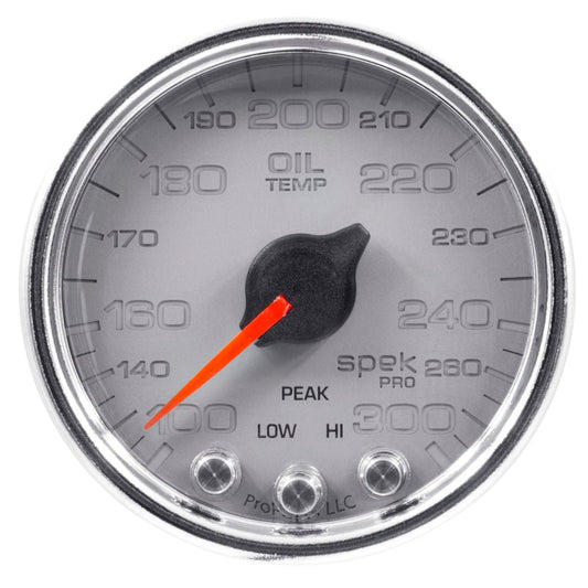 AutoMeter - Autometer Spek-Pro Gauge Oil Temp 2 1/16in 300f Stepper Motor W/Peak & Warn Slvr/Chrm - Demon Performance