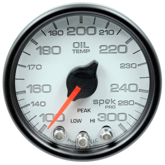 AutoMeter - Autometer Spek-Pro Gauge Oil Temp 2 1/16in 300f Stepper Motor W/Peak & Warn Wht/Blk - Demon Performance