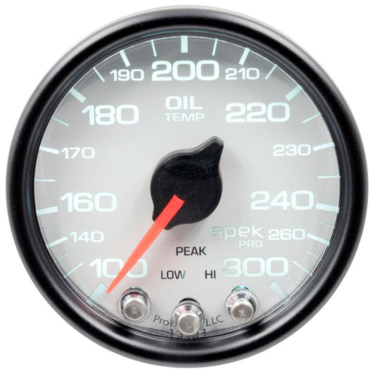 AutoMeter - Autometer Spek-Pro Gauge Oil Temp 2 1/16in 300f Stepper Motor W/Peak & Warn Wht/Blk - Demon Performance