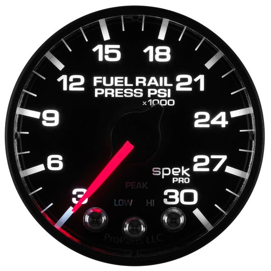 AutoMeter - Autometer Spek-Pro Gauge Rail Press 2 1/16in 30Kpsi Stepper Motor W/Peak & Warn Blk/Blk - Demon Performance