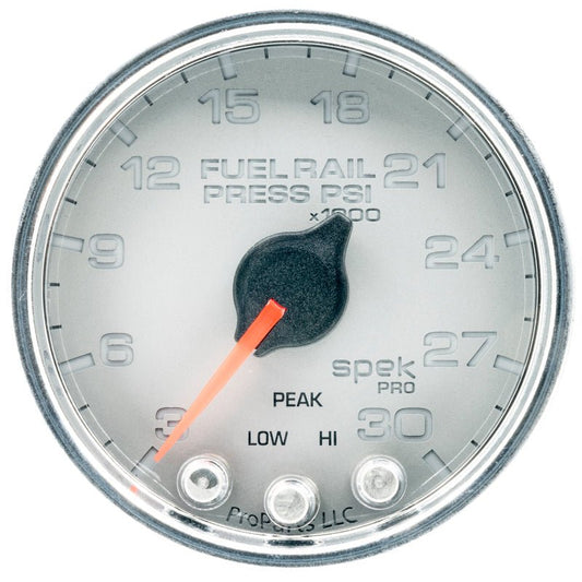 AutoMeter - Autometer Spek-Pro Gauge Rail Press 2 1/16in 30Kpsi Stepper Motor W/Peak & Warn Slvr/Chrm - Demon Performance