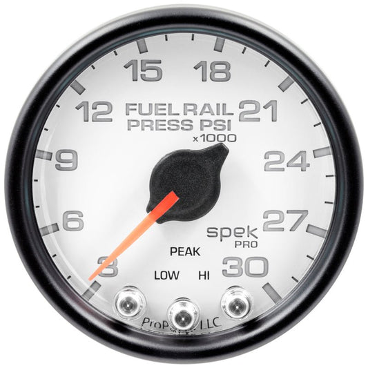 AutoMeter - Autometer Spek-Pro Gauge Rail Press 2 1/16in 30Kpsi Stepper Motor W/Peak & Warn Wht/Blk - Demon Performance