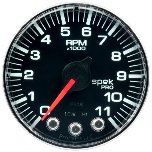 AutoMeter - Autometer Spek-Pro Gauge Tach 2 1/16in 11K Rpm W/ Shift Light & Peak Mem Blk/Chrm - Demon Performance