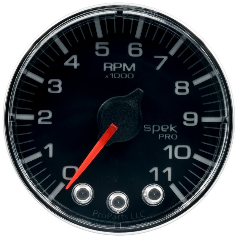 AutoMeter - Autometer Spek-Pro Gauge Tach 2 1/16in 11K Rpm W/ Shift Light & Peak Mem Blk/Chrm - Demon Performance