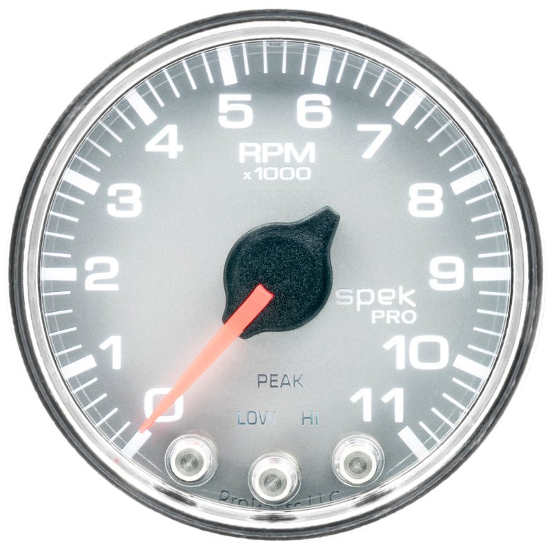 AutoMeter - Autometer Spek-Pro Gauge Tach 2 1/16in 11K Rpm W/ Shift Light & Peak Mem Slvr/Chrm - Demon Performance