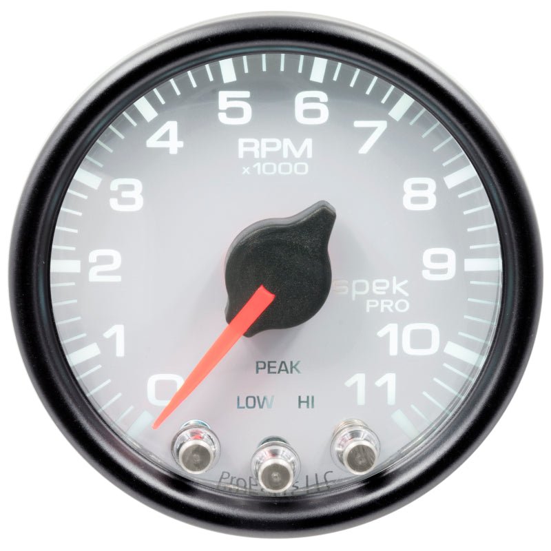 AutoMeter - Autometer Spek-Pro Gauge Tach 2 1/16in 11K Rpm W/ Shift Light & Peak Mem Wht/Blk - Demon Performance