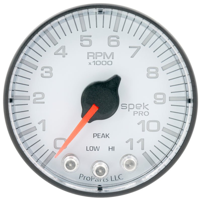 AutoMeter - Autometer Spek-Pro Gauge Tach 2 1/16in 11K Rpm W/ Shift Light & Peak Mem Wht/Blk - Demon Performance