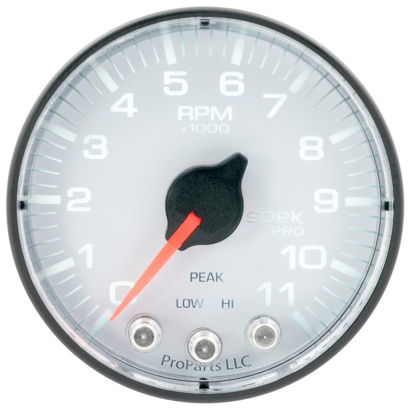 AutoMeter - Autometer Spek-Pro Gauge Tach 2 1/16in 11K Rpm W/ Shift Light & Peak Mem Wht/Blk - Demon Performance