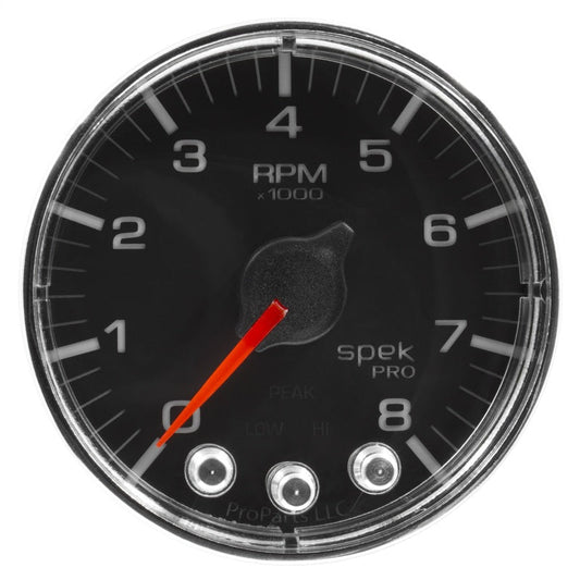 AutoMeter - Autometer Spek-Pro Gauge Tach 2 1/16in 8K Rpm W/ Shift Light & Peak Mem Blk/Chrm - Demon Performance