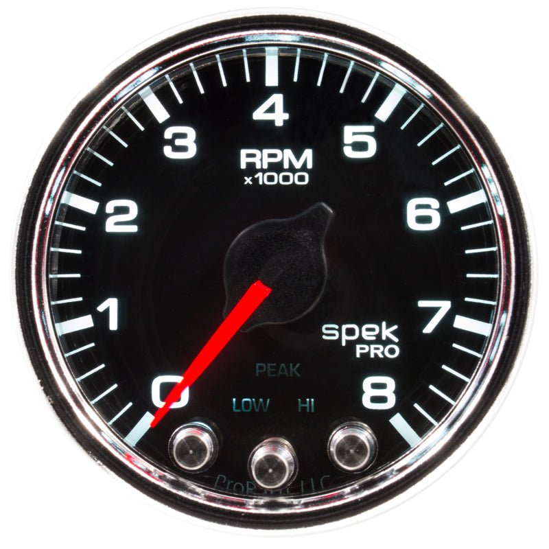 AutoMeter - Autometer Spek-Pro Gauge Tach 2 1/16in 8K Rpm W/ Shift Light & Peak Mem Blk/Chrm - Demon Performance